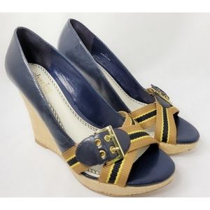 Charles David Navy and Tan Wedge Shoes